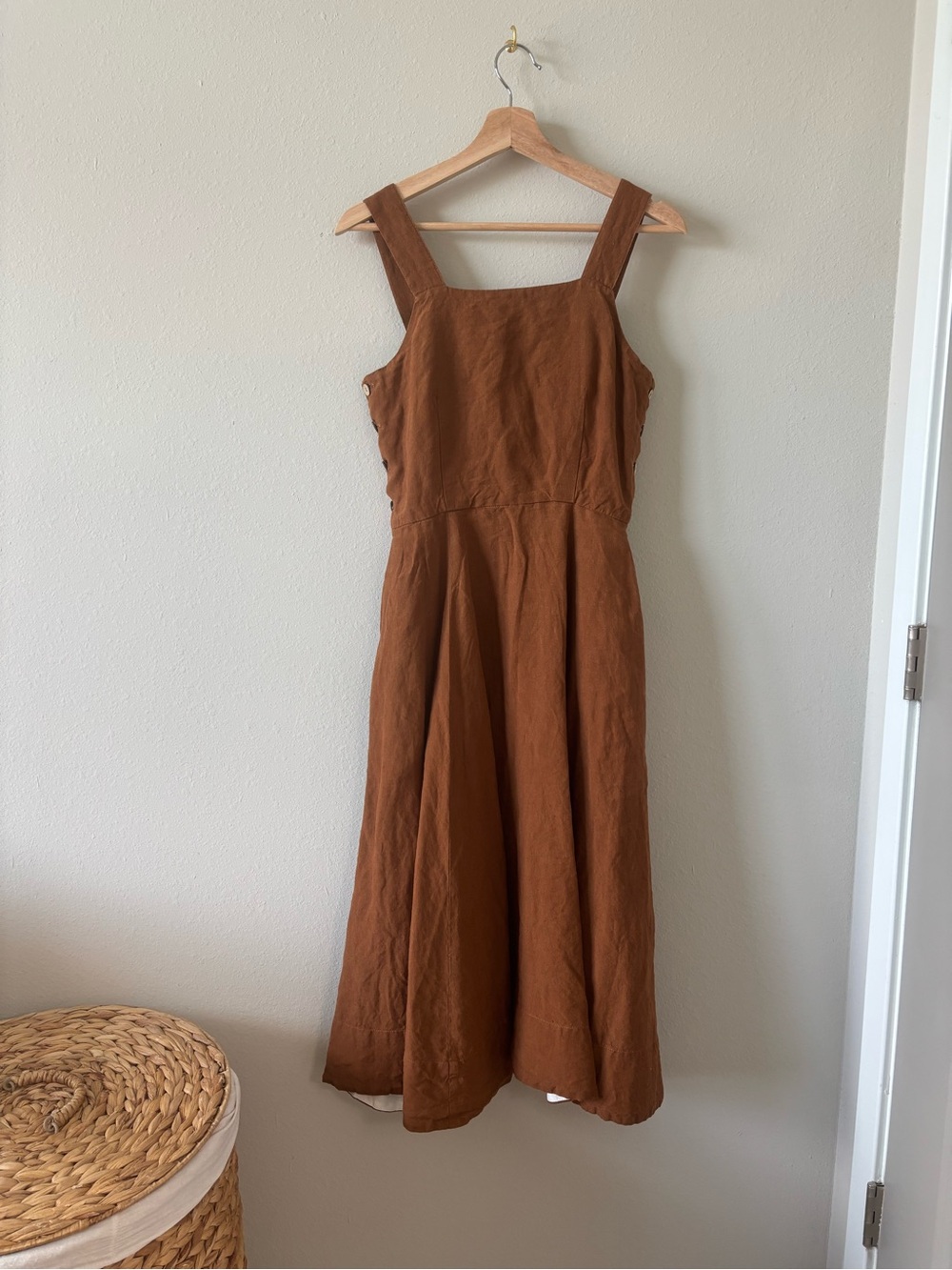 Like New Son de Flor Pinafore Deess - Warm Brown Square Neck Midi Dress